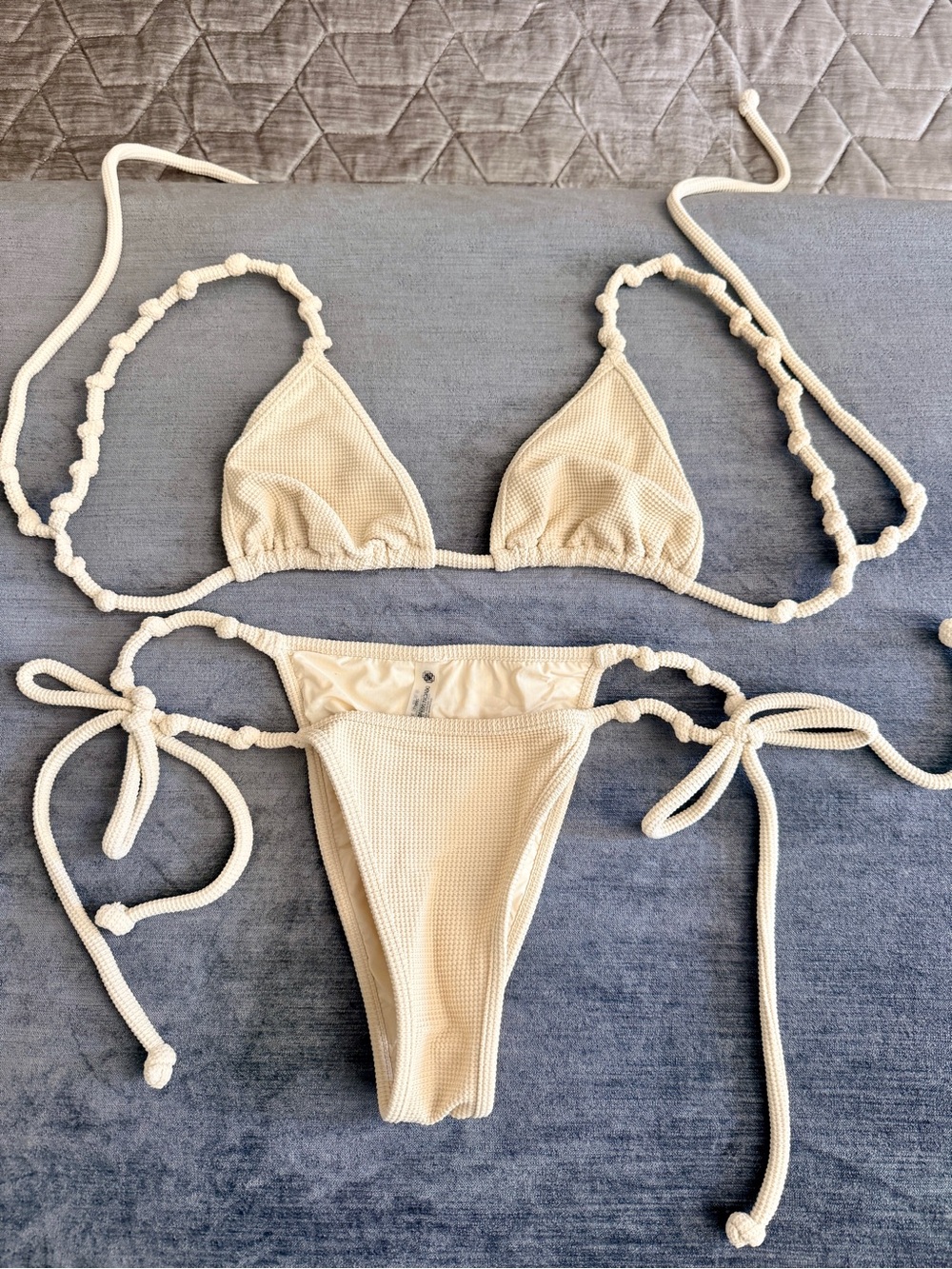 DEVON WINDSOR Cream Textured Rope-Trim Triangle Bikini